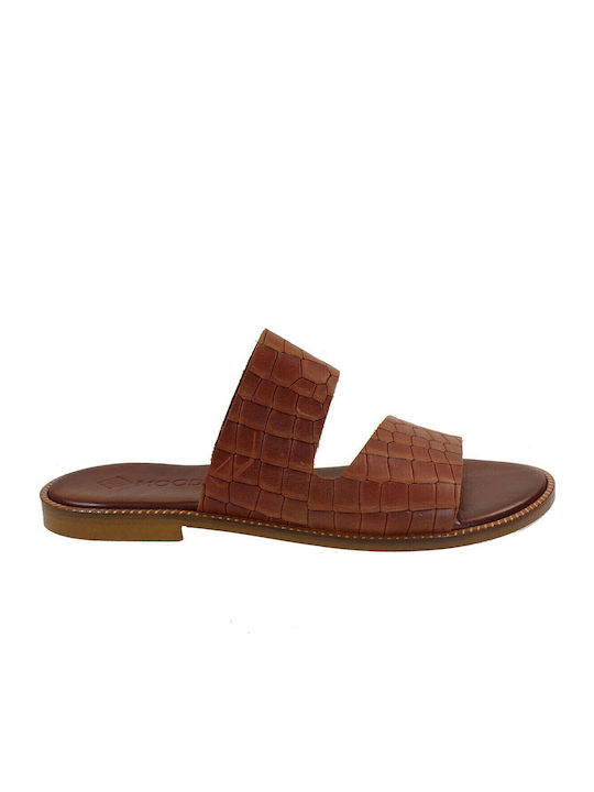 1016 Leather Women's Flat Sandals in Tabac Brown Color