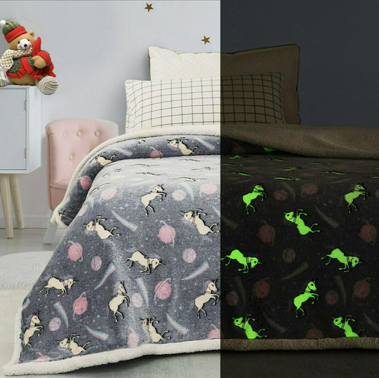 Velvet Unicorns Fluorescent Gray Kids Blanket 160x220cm