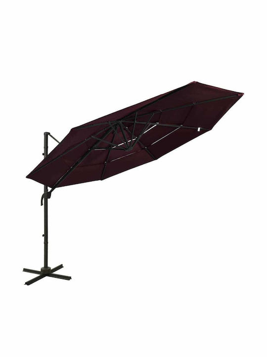 Garden & Terrace Floor Aluminium Round Parasol with Stand Μπορντό D3xH2.47m