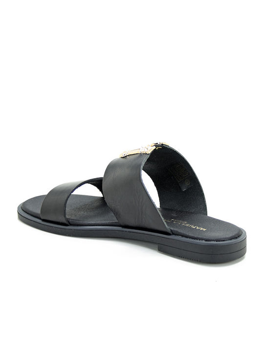 Mariella Fabiani 2111 Leather Women's Flat Sandals in Black Color