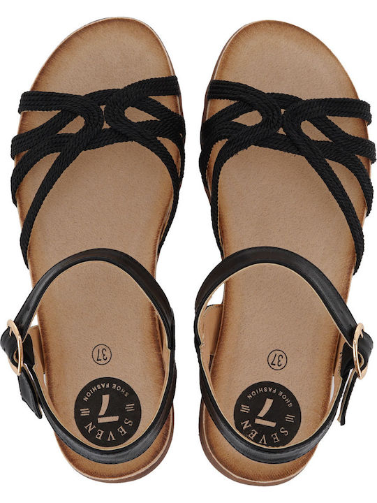 Seven Women's Flat Sandals with Strap in Black Color