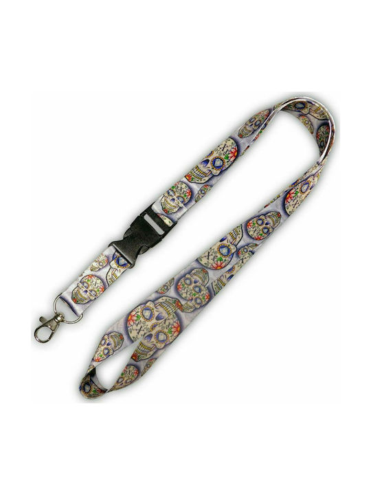 Neck Cord Skulls Mexican Fabric White