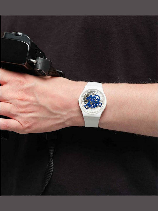 Swatch Bioceramic Herrenuhr 34mm Batterie mit Weiß Kautschukarmband