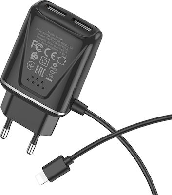 Borofone Charger with Integrated Cable Lightning Blacks (BA50A)