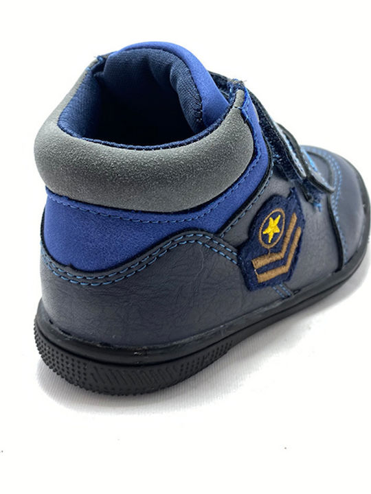 Anatomical Leather Kids Boots with Velcro Blue