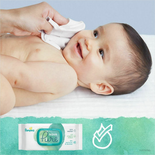 Pampers Pure Aqua Babytücher mit 99% Wasser, ohne Duftstoffe, Alkohol & Parabene 18x48Stk