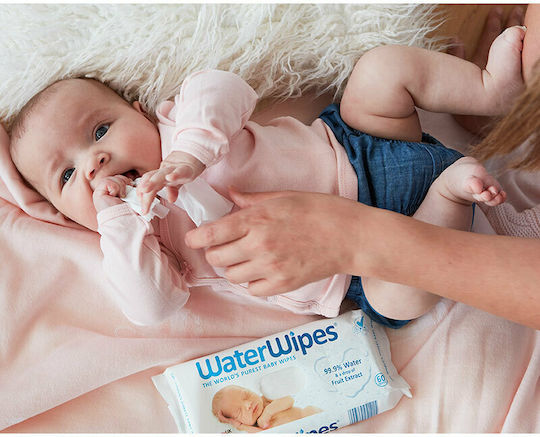 WaterWipes Hypoallergenic Baby Wipes with 99.9% Water Alcohol-Free and Parabens Free 60 Pieces