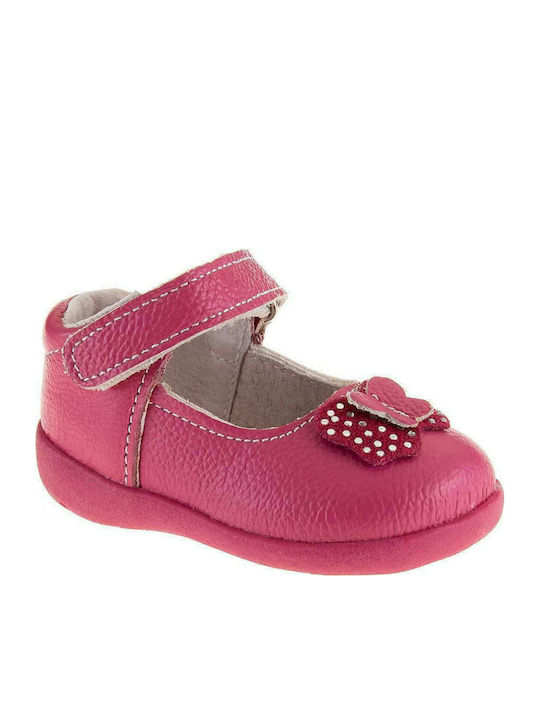 Happy Bee Kids Anatomic Leather Ballerinas with Hoop & Loop Closure Fuchsia