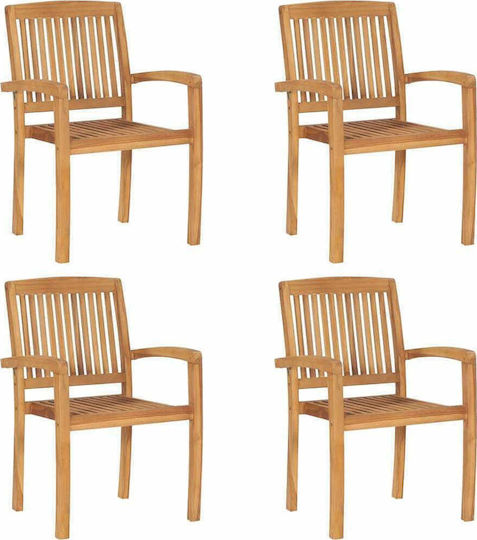 Καρέκλα Εξωτερικού Χώρου Ξύλινη Teak / Μπορντό με Μαξιλάρι 4τμχ 60x57.5x90εκ.