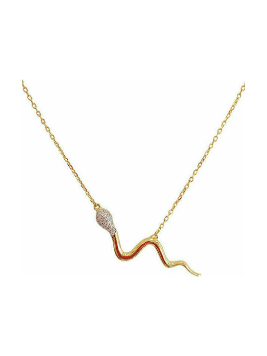 Prince Silvero Necklace with design Snake from Gold Plated Silver with Zircon