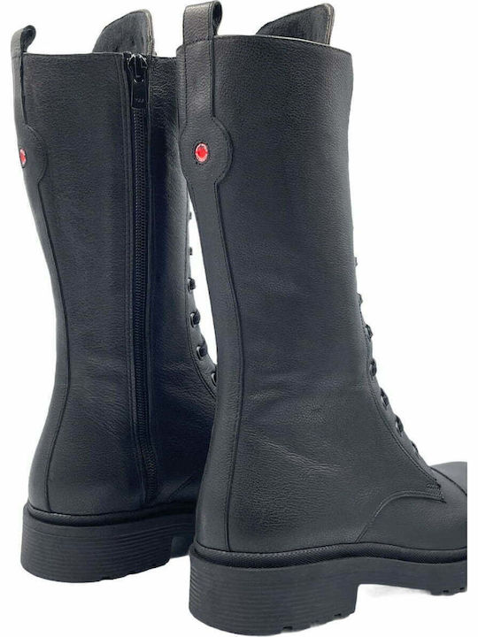 Leather Women's Boots with Laces Black