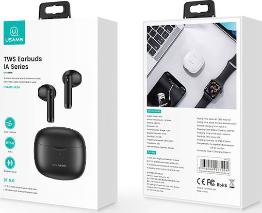 Usams IA04 Ohrstöpsel Bluetooth-Freisprecheinrichtung Kopfhörer mit Ladeetui Schwarz