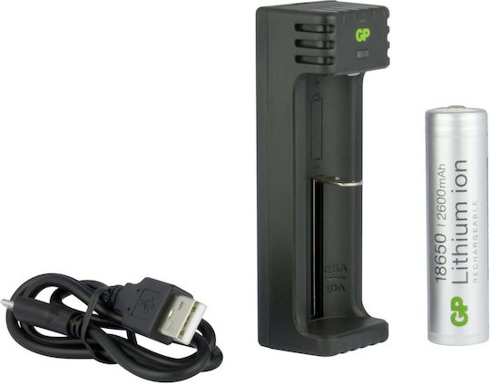 GP Batteries L111 USB Φορτιστής Μπαταριών Li-ion Μεγέθους 18650/26650/14500 Σετ με 1x 18650 2600mAh