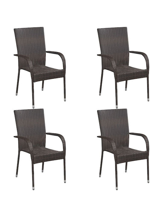 Outdoor-Stuhl Rattan Coffee 4Stück 55.5x53.5x95εκ.