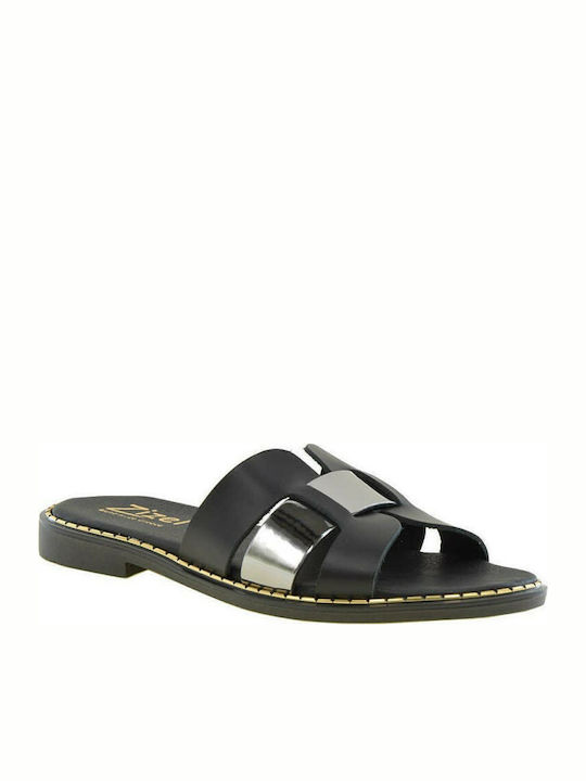 Zizel 834 Leder Damen Flache Sandalen in Schwarz Farbe