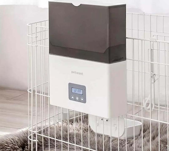 PetWant F4-LCD Automat Hranitoare din Plastic ABS pentru Câine & Pisică 2.3lt 40cm în Culoare Alb