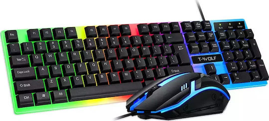 T-Wolf TF230 Gaming-Tastaturen Set mit RGB-Beleuchtung und Maus (Englisch UK)