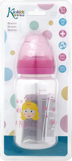 Kiokids Plastic Baby Bottle Princess with Silicone Teat for 6+ Months Pink Princess - Pink 240ml