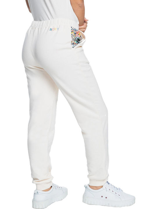 Roxy Marine Bloom Pantaloni de trening pentru femei cu cauciuc Alb