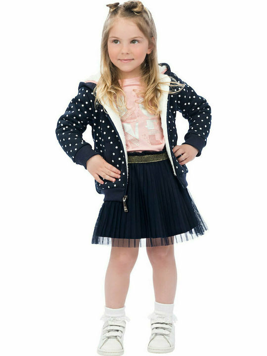 Energiers Girls Hooded Cardigan with Zipper Blue