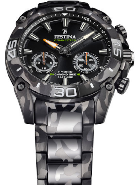 Festina Connected Ανδρικό Ρολόι 45.5mm Χρονογράφος Μπαταρίας με Ασημί Μεταλλικό Μπρασελέ
