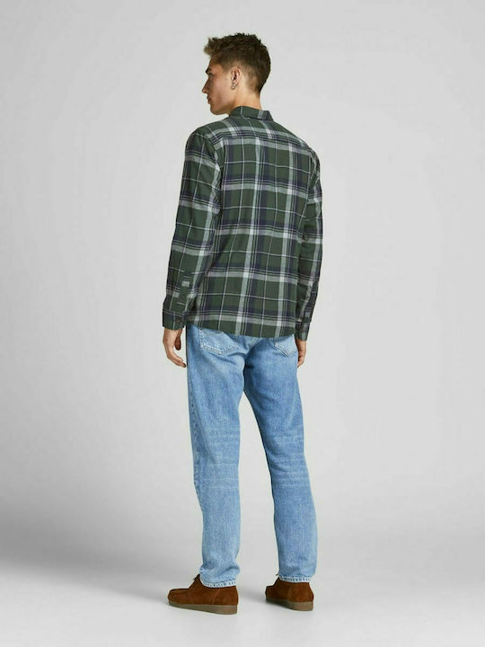 Jack & Jones Men's Shirt Long Sleeve Cotton Checked Forest Night