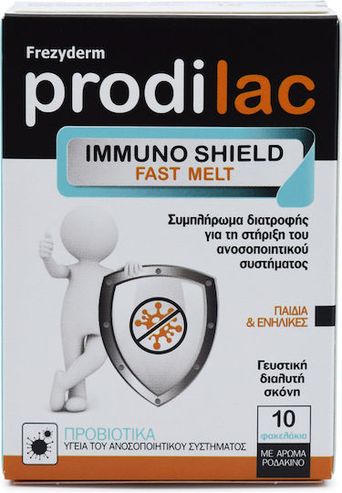 Frezyderm Prodilac Immuno Shield Fast Melt Συμπλήρωμα με Προβιοτικά για Ενήλικες και Παιδιά 10 φακελίσκοι Ροδάκινο