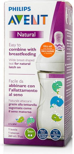 Philips Philips Kunststoff Babyflasche Natural Anti-Kolik mit Silikon-Saugflasche für 1+ Monate Weißer Walfisch 260ml