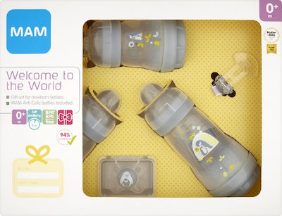 Mam Kunststoffflaschen-Set Welcome To The World Gift Set Gegen Koliken mit Silikonsauger für 0+, 0+ m, Monate Beige Schildkröte 260ml 5Stück