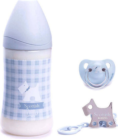 Suavinex Plastic Baby Bottle Set Scottish Set with Silicone Nipple for 0+, 0+ m, months Blue Blue 270ml 3pcs