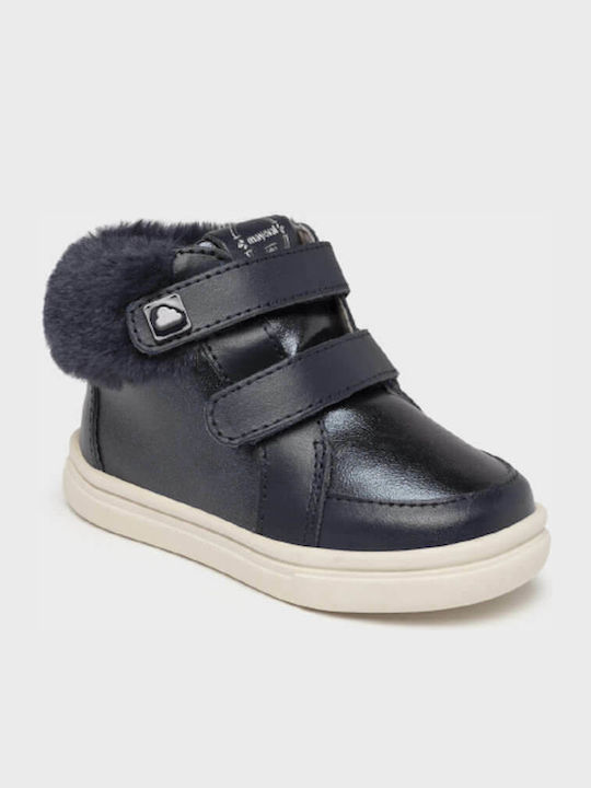 Mayoral Kids Leather Boots with Hoop & Loop Closure Navy Blue