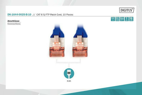Digitus S/FTP Cat.6 (Gigabit) Network Cable Ethernet 0.25m Blue 10 Pieces