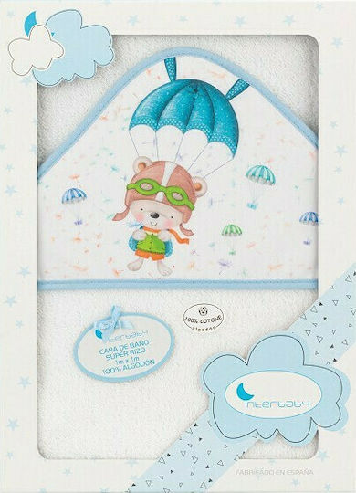 Interbaby Hooded Baby Bath Towel Paracaidista White / Blue