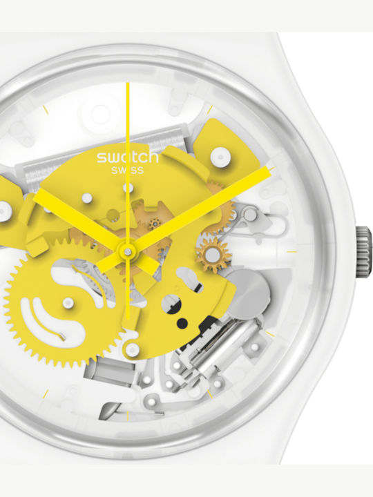 Swatch Time To Yellow Small Ανδρικό Ρολόι 42mm Μπαταρίας με Λευκό Καουτσούκ Λουράκι