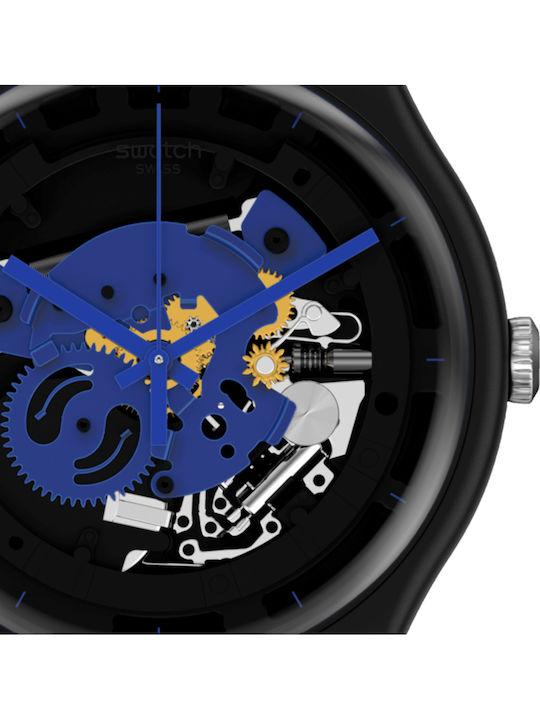 Swatch Time To Blue Big Ανδρικό Ρολόι 42mm Μπαταρίας με Μαύρο Καουτσούκ Λουράκι