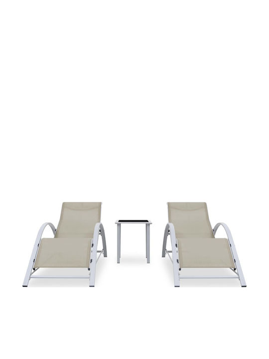 Deckchair Aluminum with Textilene Fabric Cream with Table 2pcs 167x60x66cm.