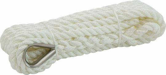 Eval Rope Twisted 14mm Mooring or Anchor Rope with Stainless Steel ShackleWhite