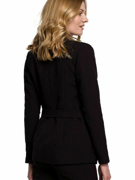 Makover Damen Mittellang Blazer Schwarz