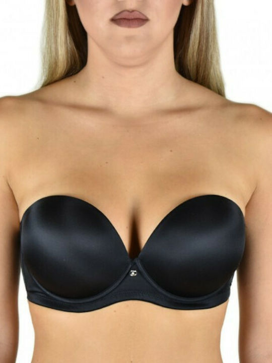 Lormar Super Μαύρο Strapless Σουτιέν Push Up με Μπανέλες