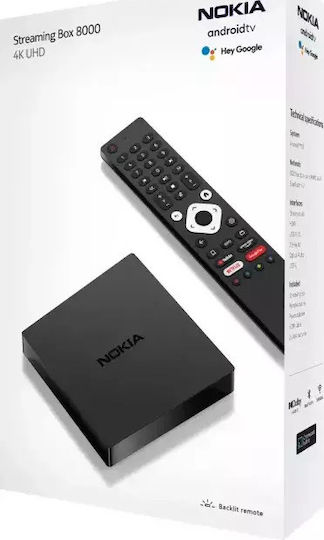 Nokia TV Box Streaming Box 8000 8000FTAB2B 4K UHD with WiFi USB 3.1 (USB-C) 2GB RAM and 8GB Storage Space with Operating System Android 10.0 and Google Assistant