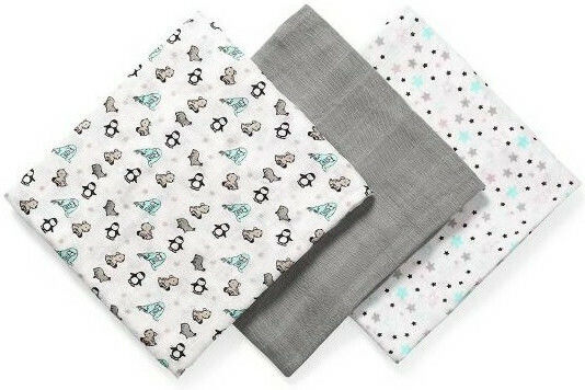 Babyono Πάνες Αγκαλιάς από Μουσελίνα Γκρι 70x70εκ. 3τμχ