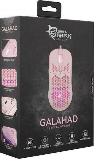 White Shark Galahad RGB Геймърска Мишка 6400 DPI Розов