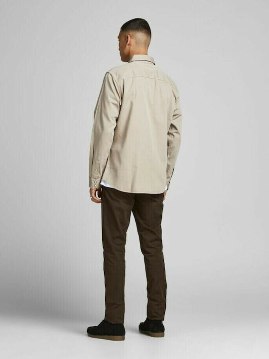 Long Sleeve Cotton Shirt in Slim Fit Crockery