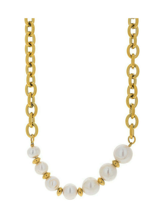 Visetti Necklace from Gold Plated Steel with Pearls