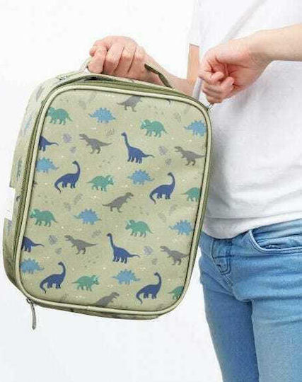 A Little Lovely Company School Insulated Kids' Lunch Handbag Green Dinosaurs 24x9x29cm