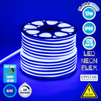 GloboStar Waterproof Neon Flex LED Strip Power Supply 24V with Blue Light Length 1m and 120 LEDs per Meter