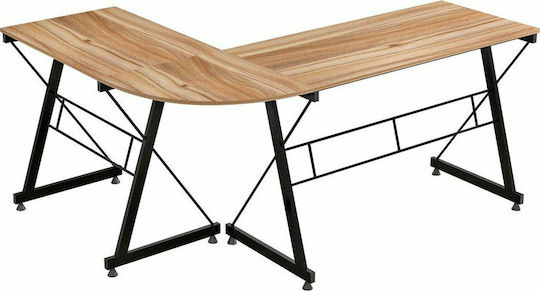 Ъглово Компютърно Бюро Walnut Дървено Кафяво - Черно С Метални Крака 158x120x74см