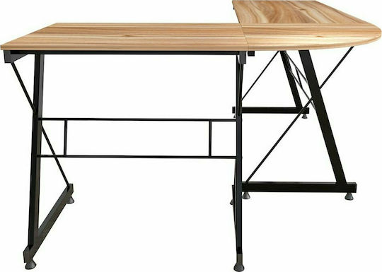 Corner Computer Office Wooden Walnut - Black with Metal Legs 158x120x74cm