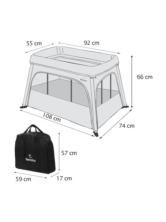 Renolux Fovea Griffin Кошара за игра 2 Нива с Матрак Сив 108x55см