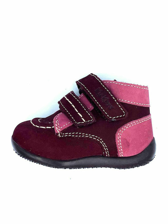 Bonkro Leather Kids Boots with Velcro Burgundy